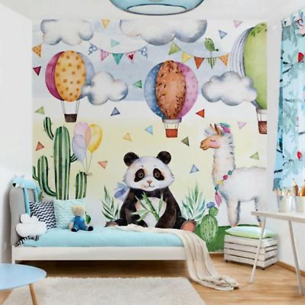 Bilderwelten Kindertapete Panda und Lama Aquarell grün Gr. 288 x 288 günstig online kaufen