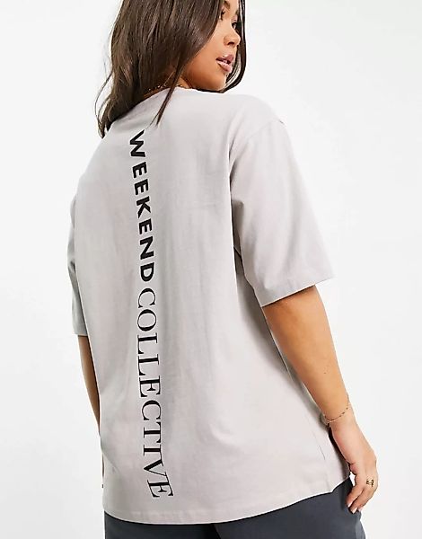 ASOS – Weekend Collective – Oversize-T-Shirt in Beige mit vertikalem Logo-N günstig online kaufen