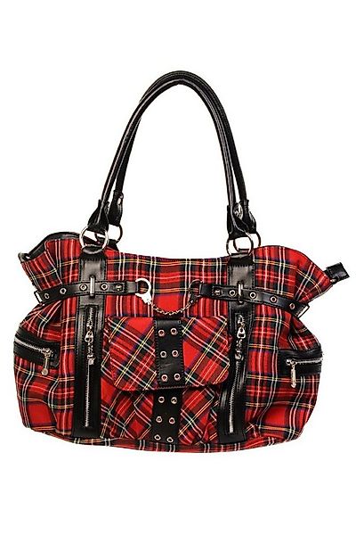Banned Schultertasche Rise Up Rot Tartan, Henkeltasche Kariert Nieten Hands günstig online kaufen