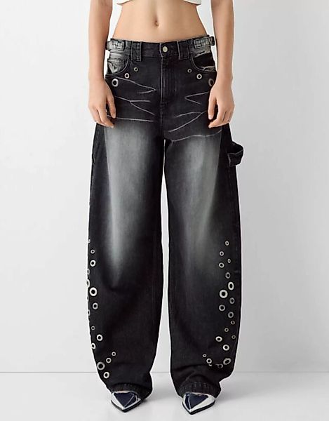 Bershka Baggy-Jeans Im Workwear-Look Damen 44 Schwarz günstig online kaufen