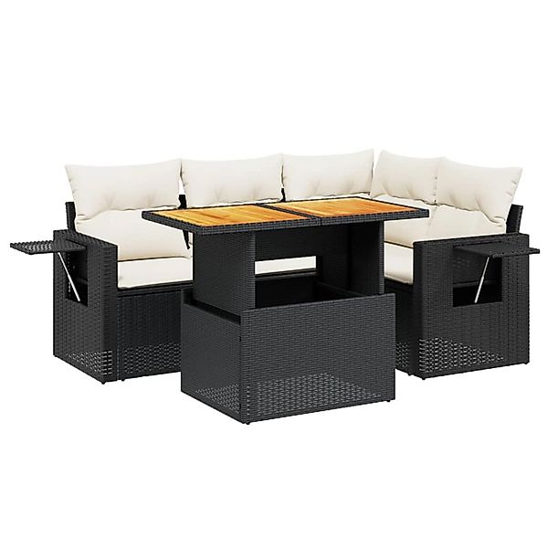 vidaXL 5-Tlg Garten-Sofagarnitur mit Kissen Schwarz Poly Rattan 3271735 günstig online kaufen