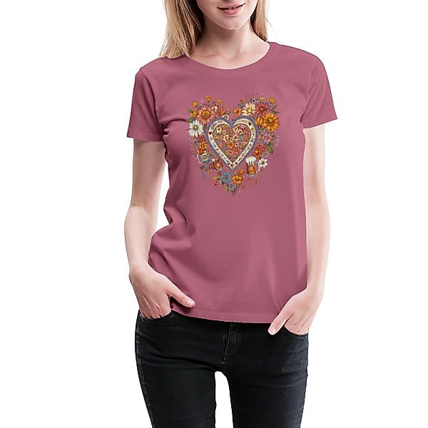 Spreadshirt T-Shirt Blumen Herz Oktoberfest Tracht günstig online kaufen