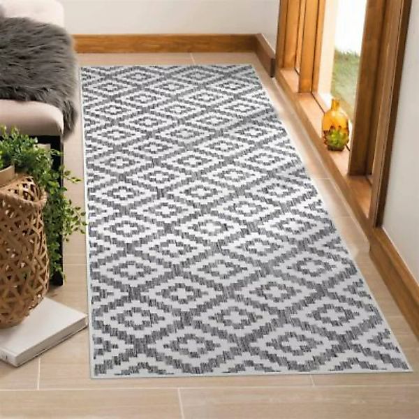 carpet city® In-& Outdoor-Teppich Wetterfest Balkon Terrasse - Grau, Raute- günstig online kaufen