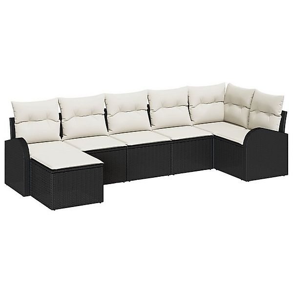 vidaXL Loungesofa Garten Sofa Set 7-teilig Schwarz und Beige Polyethylen Ra günstig online kaufen
