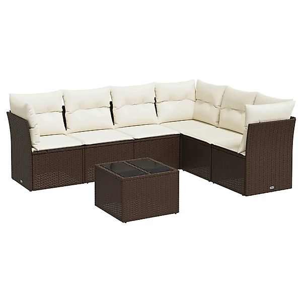 vidaXL 7-Tlg Garten-Sofagarnitur mit Kissen Braun Poly Rattan 3217693 günstig online kaufen