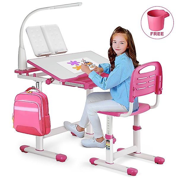 JOYLDIAS Kinderschreibtisch Schülerschreibtisch höhenverstellbar mit Lampe günstig online kaufen