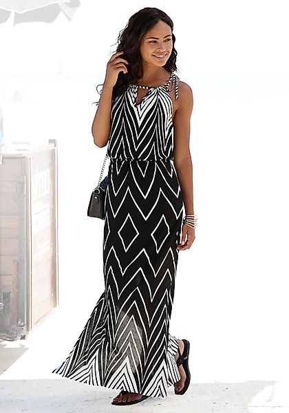 LASCANA Maxikleid im Schwarz-Weiß-Design mit Schlitz, günstig online kaufen