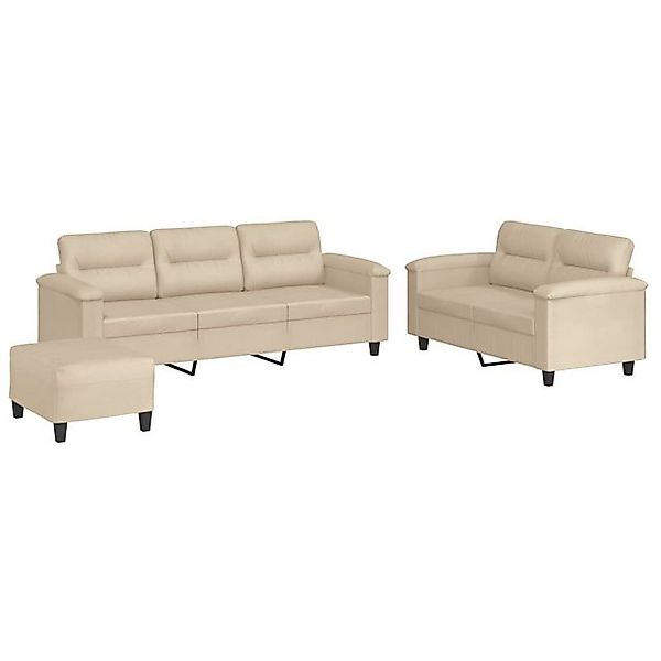 vidaXL Sofa 3-tlg. Sofagarnitur mit Kissen Creme Mikrofasergewebe günstig online kaufen