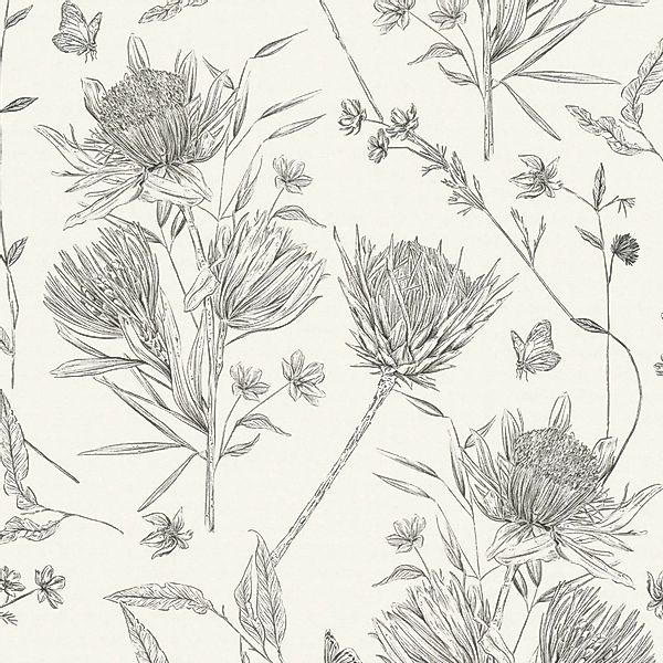 PROFHOME 394272-GU Blumen Tapete Floral Matt Weiß Schwarz 0,53 m x 10,05 m günstig online kaufen