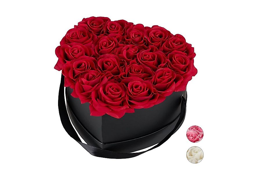 Gestecke Schwarze Rosenbox Herz 18 Rosen, relaxdays, Höhe 13 cm, rot günstig online kaufen