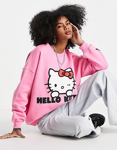 ASOS DESIGN – Hello Kitty – Oversize-Sweatshirt in Rosa günstig online kaufen