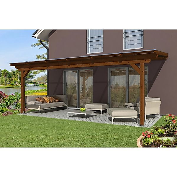 Skan Holz Terrassenüberdachung Ancona 648 x 300 cm Leimholz Nussbaum günstig online kaufen