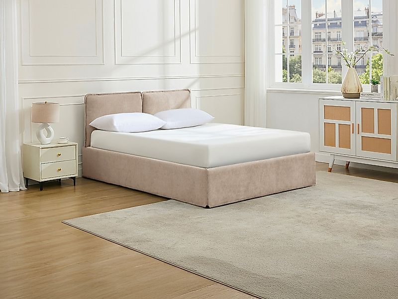 Bett mit Stauraum mit abnehmbarem Bezug – 160 x 200 cm – Stoff – Beige – TE günstig online kaufen