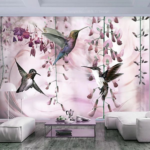 Selbstklebende Fototapete - Flying Hummingbirds (pink) günstig online kaufen