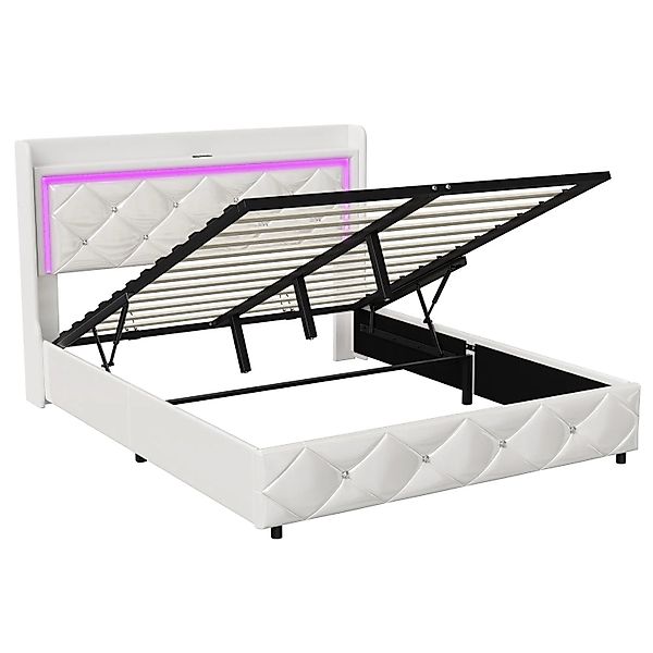 PXloue Doppelbett 140x200cm mit LED&Ladefunktion und Stauraum  Polsterbett günstig online kaufen
