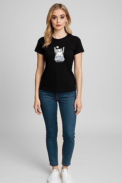 Banco T-Shirt Damen mit Katzen-Print Kurzarm 100% Baumwolle Unifarben günstig online kaufen