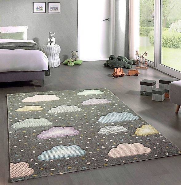 Carpetia Kinderteppich Teppich Kinderzimmer Kinderteppich Wolken grau rosa günstig online kaufen