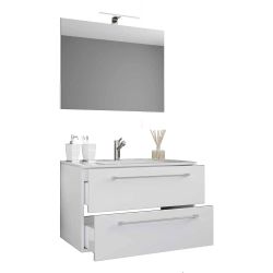 Waschplatz Set weiß hängend mit LED Beleuchtung 46 cm tief (zweiteilig) günstig online kaufen