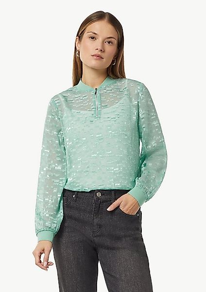 comma Langarmbluse Bluse Transparente Jacquard-Bluse mit Zip-Ausschnitt günstig online kaufen