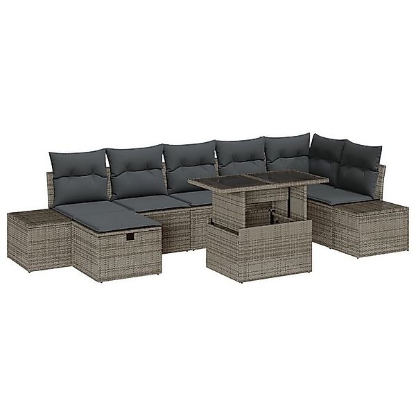 vidaXL Loungesofa 8-teiliges Garten Sofaset mit Kissen Grau Poly Rattan, 8 günstig online kaufen