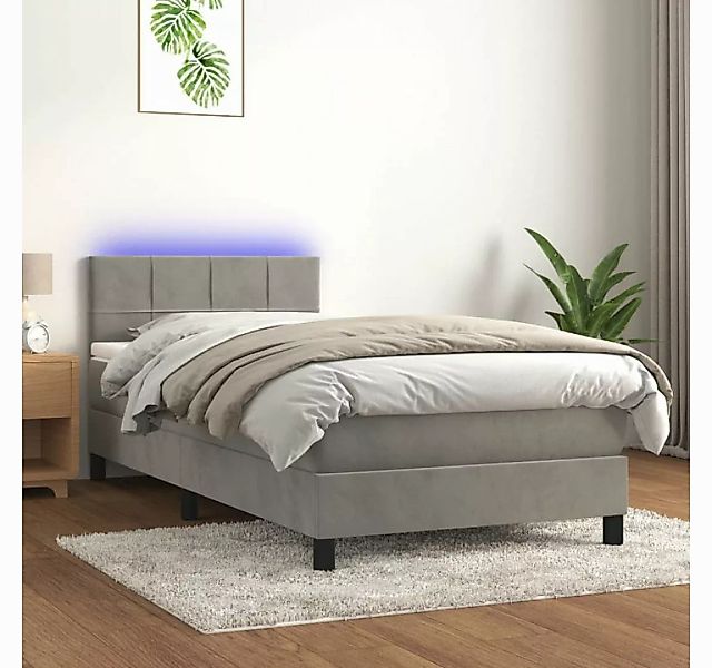 vidaXL Boxspringbett Boxspringbett mit Matratze LED Hellgrau 100x200 cm Sam günstig online kaufen