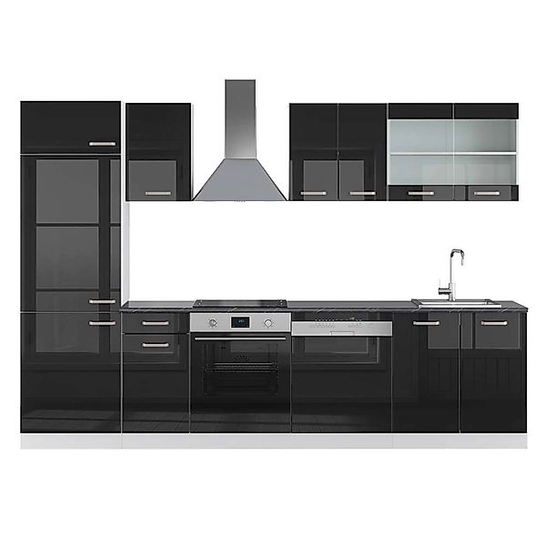 Vicco R-Line Küche Schwarz Hochglanz/Weiß 300 cm AP Anthrazit ohne E-Geräte günstig online kaufen