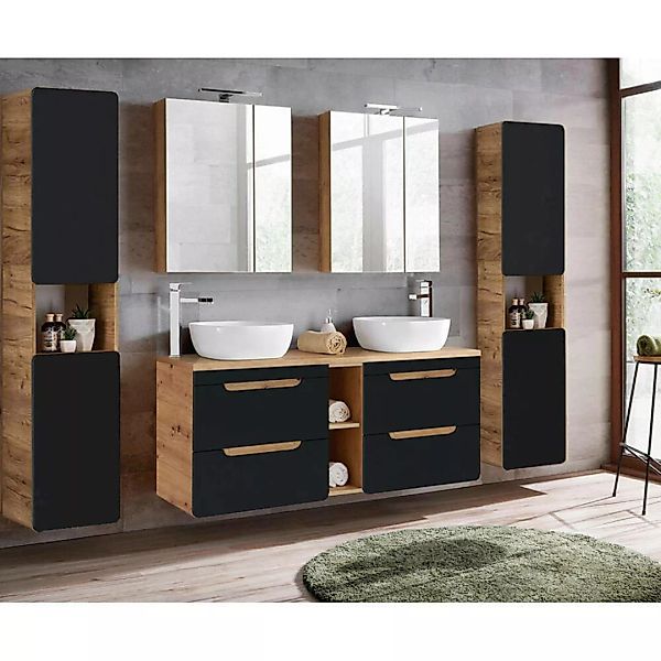 Badezimmermöbel Set mit 140 cm Waschtisch NEW-LUTON seidenmatt anthrazit mi günstig online kaufen