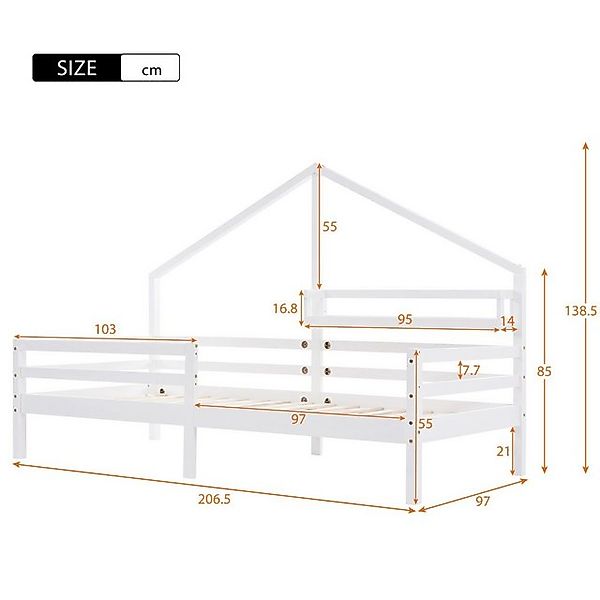 Ulife Kinderbett Einzelbett mit Ablageregal 90x200cm, Weiß günstig online kaufen