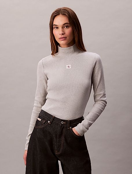 Calvin Klein Jeans Shirttop "LS WOVEN LABEL TURTLENECK", Mit Rundhalsaussch günstig online kaufen