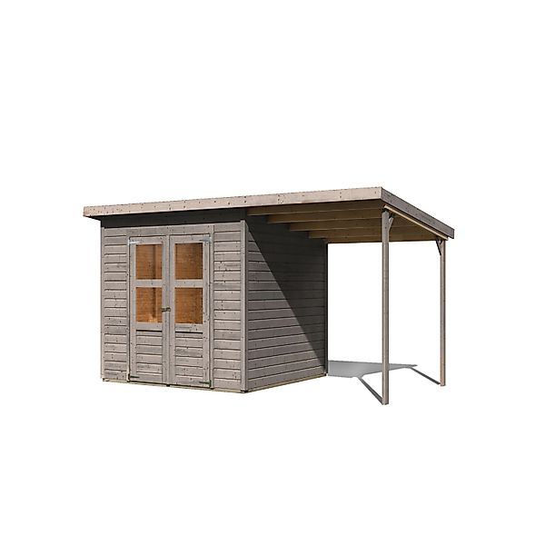 Karibu Gartenhaus Vellinge 4 m. Anbaudach Vorvergraut 219 x 208 x 210 cm günstig online kaufen