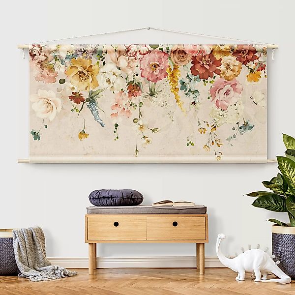 Wandteppich Rankende Blumen Aquarell Vintage günstig online kaufen