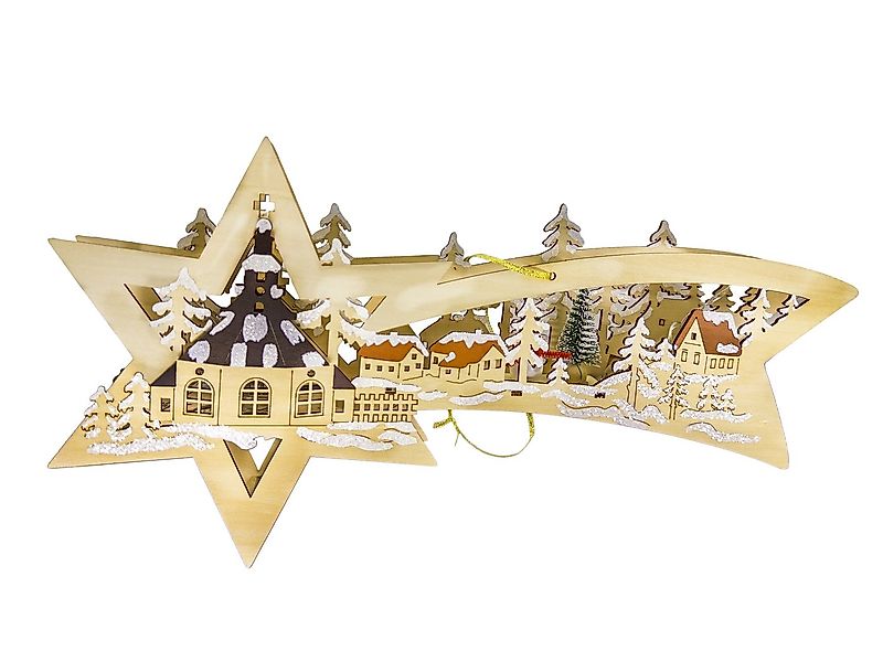 Kaladia Dekoobjekt beleuchtete Holzdekoration Sternschnuppe - Winterlandsch günstig online kaufen