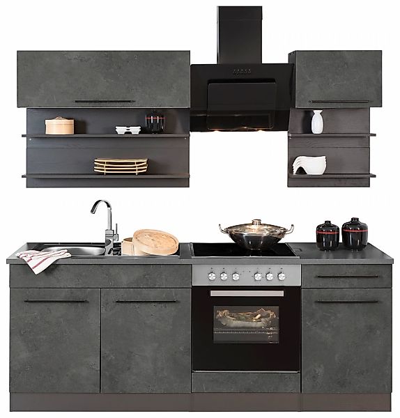 KOCHSTATION Küchenzeile "KS-Tulsa" Breite 210 cm, schwarze Metallgriffe, ho günstig online kaufen