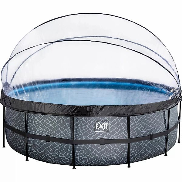 EXIT Stone Pool Grau Ø450x122cm m. Sandfilterpumpe u. Abdeckung u. Wärmepum günstig online kaufen