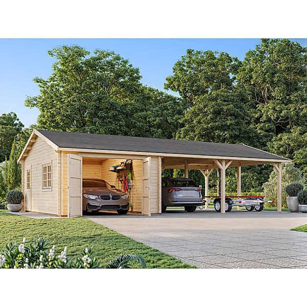 Palmako Garage Roger mit Holztor 956 x 550 cm Lackiert Dunkelgrau-Weiß FSC® günstig online kaufen