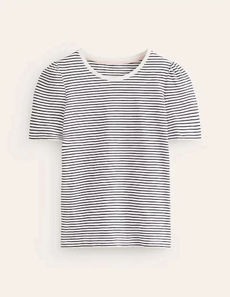 T-Shirt mit Puffärmeln aus Baumwolle Damen Boden, Naturweiß, Marineblau günstig online kaufen