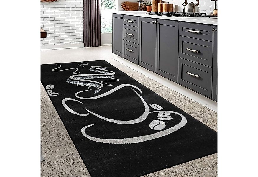 Vimoda Teppich Küchenteppich, Schwarz Trendiger Kaffee Teppich, Rechteckig, günstig online kaufen