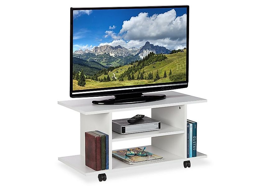relaxdays TV-Regal TV Board mit Rollen weiß günstig online kaufen
