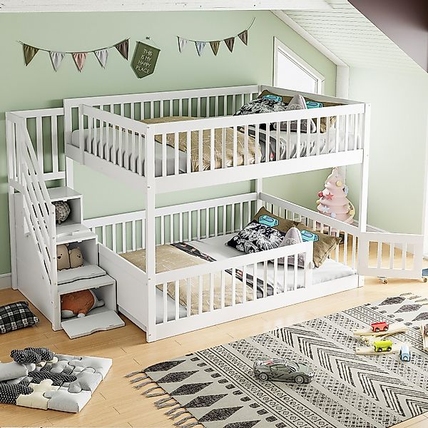 STILVORA Etagenbett mit Stauraumtreppe,140x200 Kinderbett Holzbett günstig online kaufen