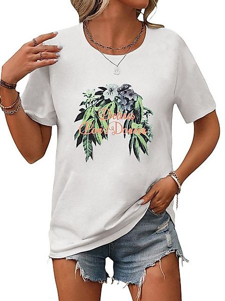 PYL Kurzarmshirt Damen Sommer Casual Bequemes T-Shirt mit Blumen Print Tee günstig online kaufen