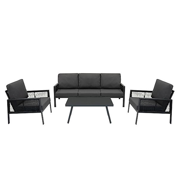Jardi 4-Teilige Aluminium-Sofagarnitur mit Schwarzer Rattan-Aufbewahrungsbo günstig online kaufen