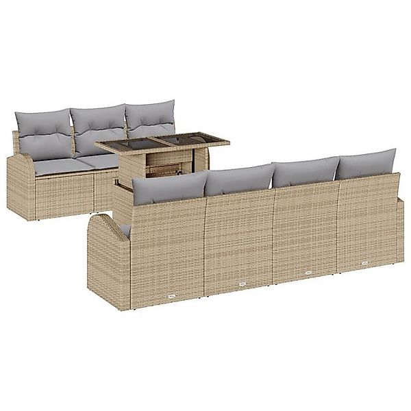 vidaXL Loungesofa 8-tlg. Garten-Sofagarnitur mit Kissen Beige Poly Rattan, günstig online kaufen