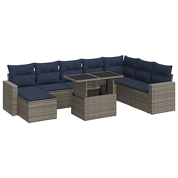 vidaXL 9-Tlg Garten-Sofagarnitur mit Kissen Grau Poly Rattan Akazie 3326372 günstig online kaufen