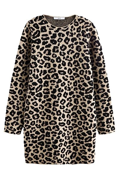 Next Druckkleid Langarm-Strickkleid Etuikleid mit Leopardenmuster günstig online kaufen