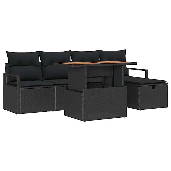 vidaXL Garten-Sofa-Set mit Kissen 6-Tlg Schwarz Poly Rattan 3359992 günstig online kaufen