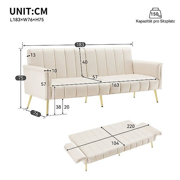 Ulife Sofa mit Schlaffunktion, klappbares Schlafsofa mit Hilfsfüßen, 1 Teil günstig online kaufen