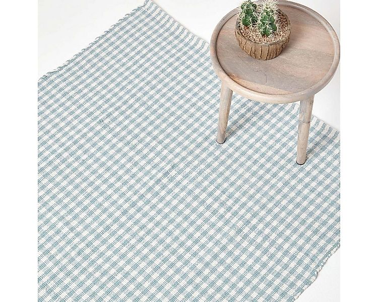 Homescapes Teppich Webteppich blau-weiß kariert – Baumwollteppich Vichy-Kar günstig online kaufen