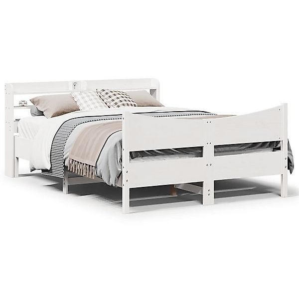 vidaXL Bett, Massivholzbett mit Kopfteil Weiß 120x200 cm Kiefer günstig online kaufen