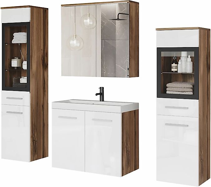 welltime Badmöbel-Set "MADRIT II, Schrank mit Waschbecken, 2 Hänger, Spiege günstig online kaufen