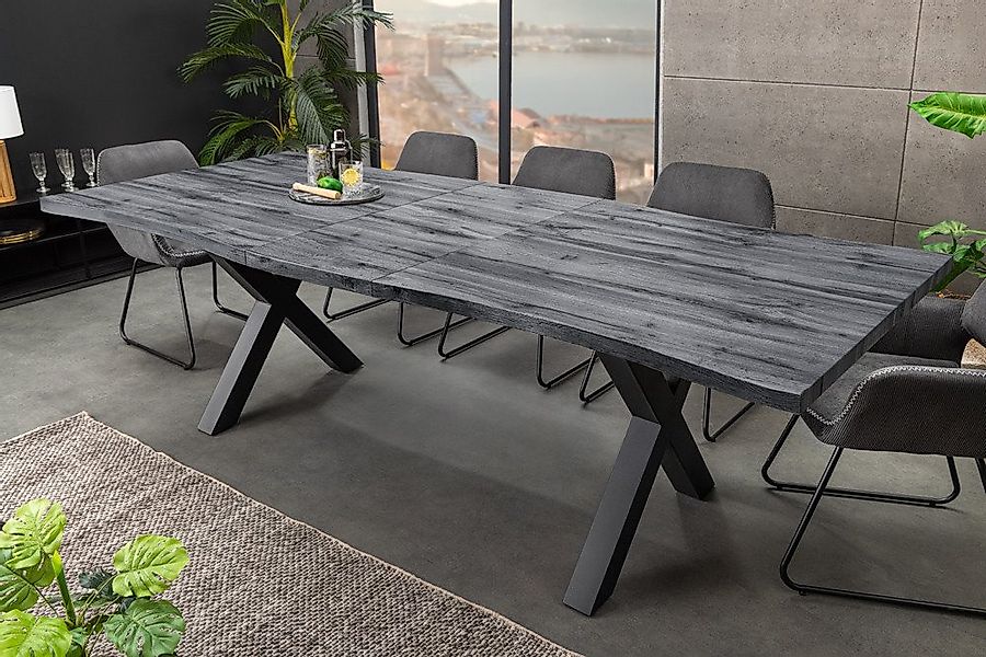 riess-ambiente Esstisch WILD 160-200cm grau/schwarz- Wildeiche, gekälkt, Ba günstig online kaufen